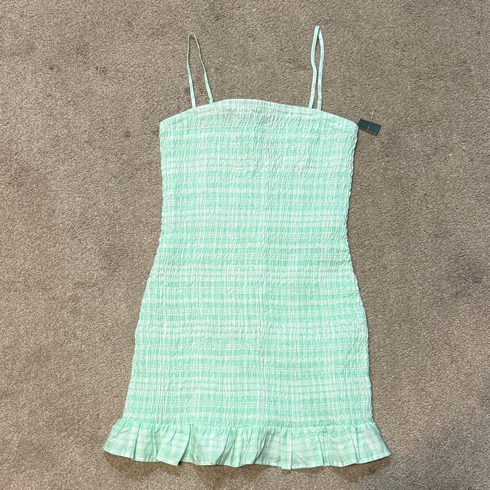 Wild Fable Pastel Green Gingham Fully Smocked Mini Dress Size M